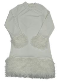 Biele rebrované šaty s kožešinou Shein