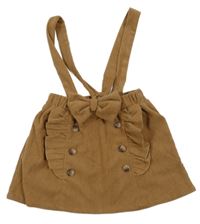 Hnedá rebrovaná sukňa s mašlou s gombíkmi a trakami Shein