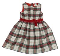 Smetanovo-farebné kockované šaty s mašlou H&M