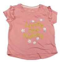 Ružové tričko so zlatým nápisom a kvetmi Primark