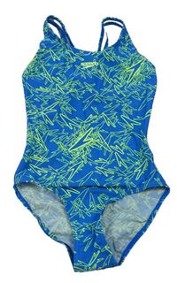 Modro-zelené vzorované jednodielne plavky Speedo