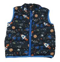 Tmavomodrá šušťáková zateplená vesta s vesmírom Name it