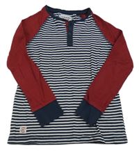 Tmavomodro-bílé pruhované triko s vínovými rukávy C&A