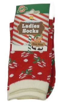 Nové - červené vzorované vánoční ponožky 