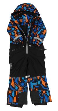 Tmavomodro-oranžová vzorovaná šušťáková zimná kombinéza s kapucňou C&A