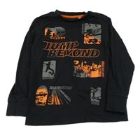 Černé triko s oranžovým potiskem C&A