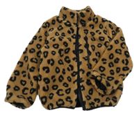 Hnedo-čierna vzorovaná huňatá podšitá leopardí bunda H&M