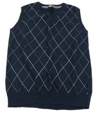 Tmavomodrá károvaná pletená vesta