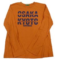 Oranžové triko s nápisem Benetton