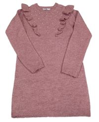 Růžové svetrové šaty s perličkami a volánky V by Very