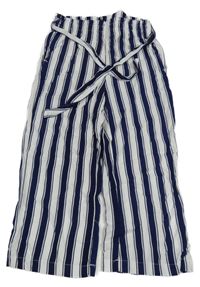 Bielo-tmavomodré pruhované ľahké nohavice s opaskom Lily & Dan