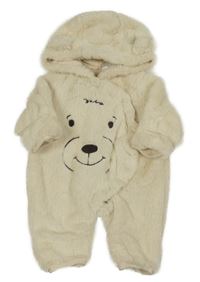 Smotanová chlpatá podšitá kombinéza s medvěďom a kapucňou Pep&Co