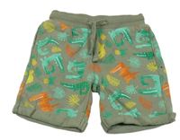 Khaki teplákové kraťasy s dinosaurami Miniclub