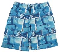 Modro-tmavomodré plážové kraťasy s palmami 