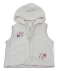 Biela fleecová podšitá prepínaci vesta s květem a kapucňou Mothercare