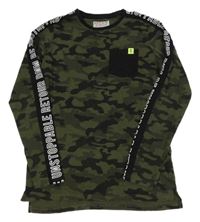 Khaki-černé army triko s kapsou 