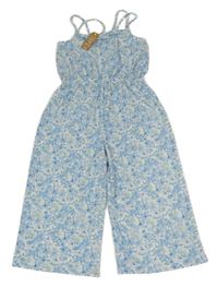 Nové - modro-bílý květovaný lehký culottes overal Primark