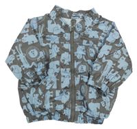 Šedo-modrá šusťáková podzimní bunda se zvířátky H&M