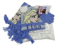 Nové - 3 set - fialová čepice s Elsou a bambulemi + rukavice + šála Disney