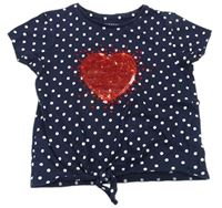 Tmavomodré bodkovaná é tričko so srdcem z flitrů Primark