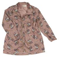 Starorůžová šusťáková podzimní parka s jednorožci H&M