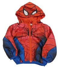 Červeno-tmavomodrá šusťáková podzimní bunda s kapucí - Spiderman H&M