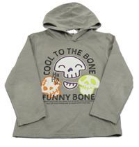 Sivá mikina s lebkami a nápismi a kapucňou H&M