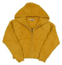 Hořčicový kožešinový propínací crop svetr s kapucí Mayoral