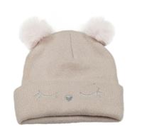 Světlerůžová třpytivá čepice s čumákem a bambulemi 