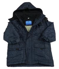 Tmavomodrá šusťáková zateplená bunda s kapucí 