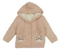 Světlerůžový chlupatý propínací zateplený svetr s čumáky a kapucí George