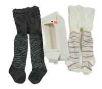 Nové - 2set - 2x Punčocháče - Bílo-šedo-růžové pruhované + tmavošedo-stříbrné tygrované Dunnes Stores