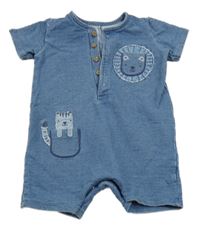 Modrý teplákový kraťasový overal riflového vzhledu se zvířátky George