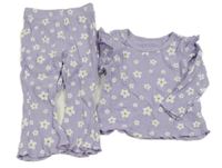 2set -Lila žebrované květované triko + legíny 