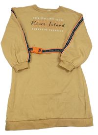 Béžové teplákové šaty s nápismi a opaskom River Island
