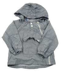 Tmavomodro-bílá melírovaná plátěná jarní bunda s kapucí H&M