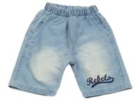 Svetlomodré rifľové kraťasy s nápismi