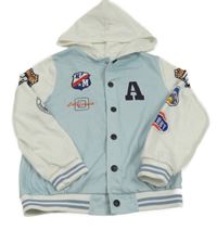 Světlemodro-biela baseballová mikina s obrázkami a písmenem a kapucňou Shein