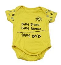 Žlté body s nápismi a loptami