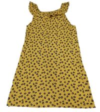 Okrovo-čierno-ružové šaty s leopardím vzorom a volánikmi