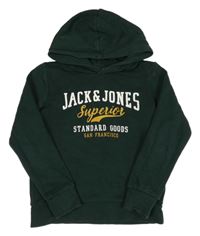Tmavozelená mikina s logem a kapucí Jack & Jones