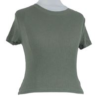 Dámske khaki rebrované crop tričko H&M