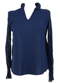 Dámska tmavomodrá blúzka s čipkovymi rukávy zn. Shein