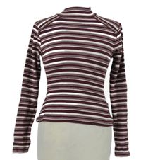 Dámske vínovo-biele pruhované crop tričko Primark