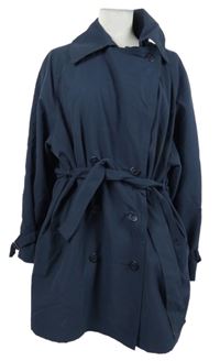 Dámský tmavomodrý šusťákový jarní kabát s páskem 