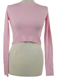 Dámský růžový žebrovaný crop svetr Shein 