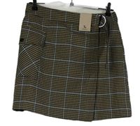 Nové - Dámska béžovo-modrá kockovaná sukňa s vreckom a opaskom TU