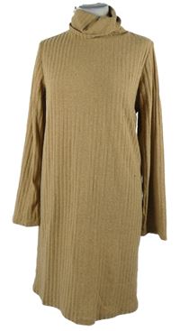 Dámské béžové žebrované úpletové šaty s rolákem Vila 