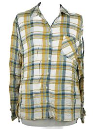 Dámská bílo-modro-okrová kostkovaná halenka TU 