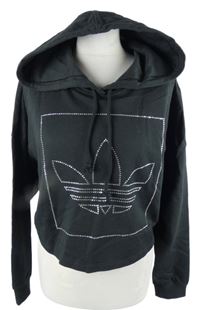 Dámská černá crop mikina s logem a kapucí Adidas